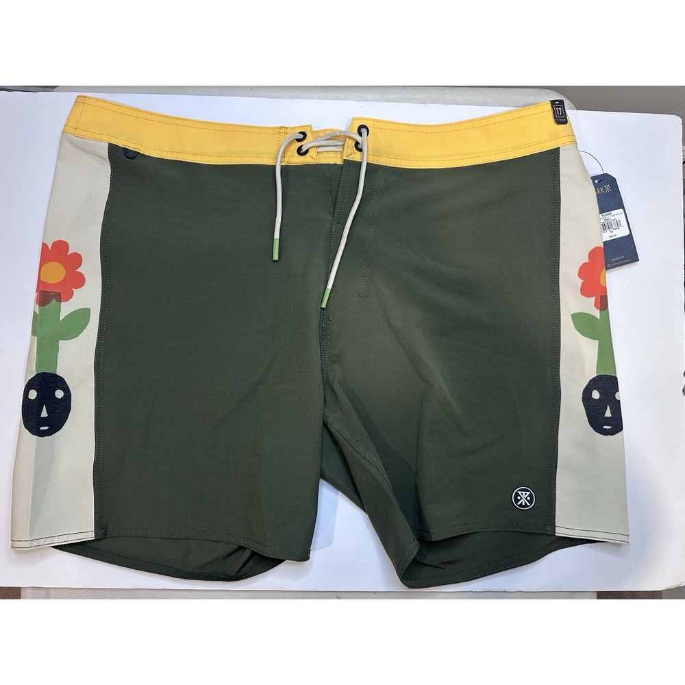 Roark The Passage‎ Boardshorts Men's 38 Green Yellow Waist Surf Swim Trunks